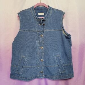 Coldwater Creek Denim Vest Womens XL Beach Coastal Cowboy Soft Pockets